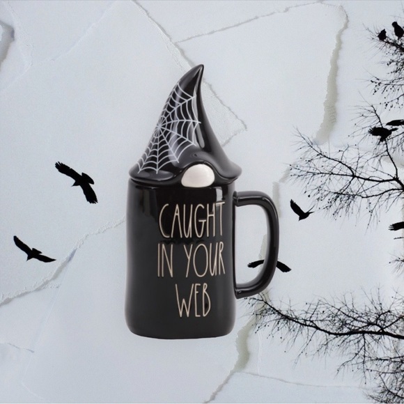 Rae Dunn CAUGHT IN YOUR WEB & Candy Corn Gnome Mugs NEW Halloween Mug Set - Picture 3 of 13